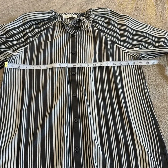 Everlane striped blouse shirt cream bone black button front tie tencel small - Picture 5 of 10